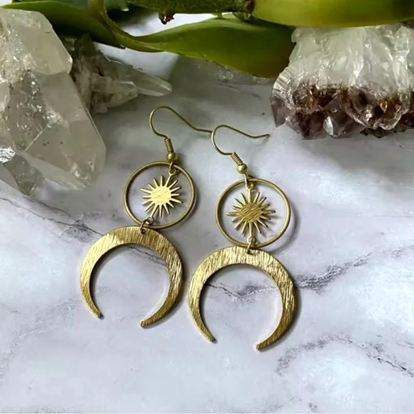 Free People Jewelry - Celestial Moon Sun Brass Earrings